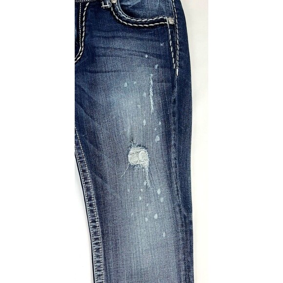 Miss Me Boyfriend Capri Distressed Jeans Flap Pocket Stretch Blue Womens 28x25 - Picture 5 of 11